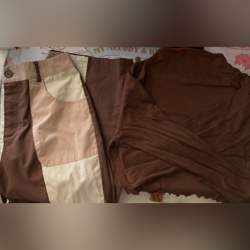 Matching brown earth toned flare pants crop top outfit